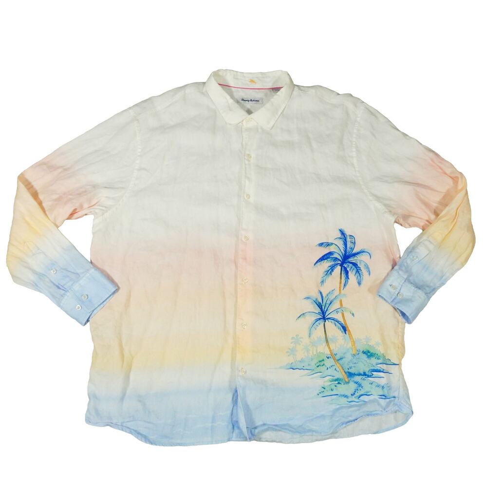 Tommy Bahama Tropical Island Palm Linen Pastel Breathable Long Sleeve Shirt 3XL